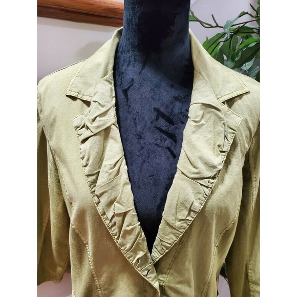 Zenergy Women Green Cotton Two Buttons Single Breasted Casual Jacket Coat Size 1 - Picture 3 of 12